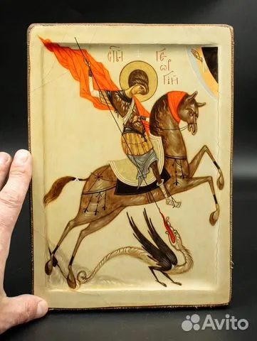 Подарочная икона "Святой Георгий Победоносец" дерево, ручная