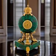Подарочные часы «Державные» из малахита с бронзовой короной — фотография 1