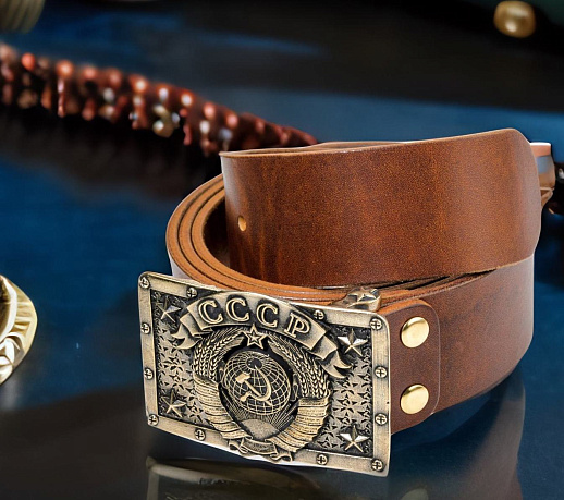 Ремень кожаный с пряжкой "Герб СССР" купить с доставкой Ремень кожаный с пряжкой "Герб СССР"