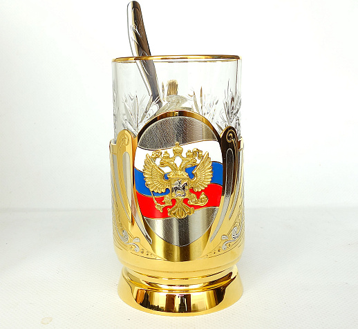 Оригинальный подстаканник со стаканом "Герб России". Златоуст